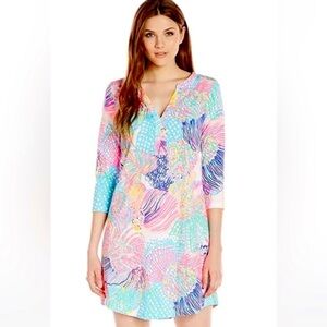 Lilly Pulitzer Ali 3/4 Sleeve V-Neck Tunic Dress in Roar of the Sea Size Medium